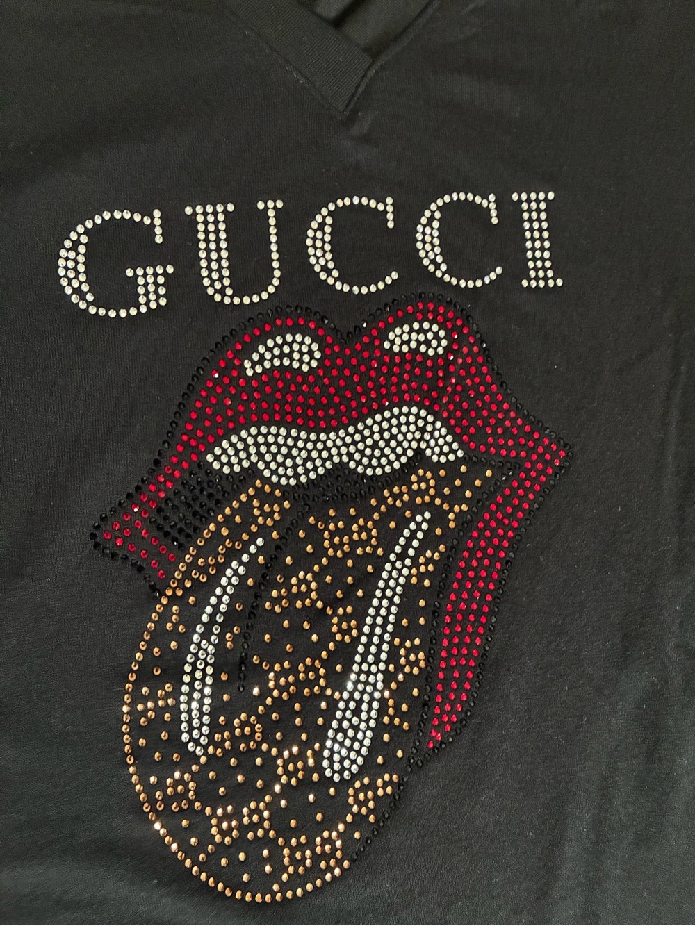 New Womens Luxury Black Studded Rhinestone T-shirt Size XL